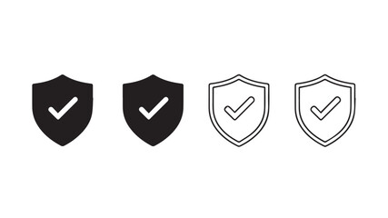 Shield check mark icon set. Protection approve sign. Safe icon vector © Nadira