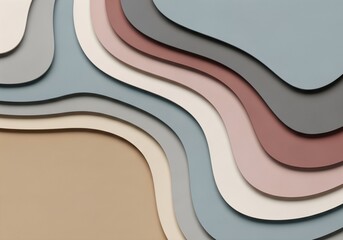 Abstract layered paper curves with soft shadows isolated on muted background modern design concept 