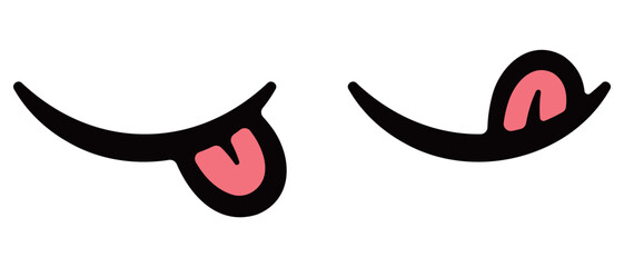 キャラクターの表情作りに最適な舌出し笑顔（口元）のベクターアイコンセット