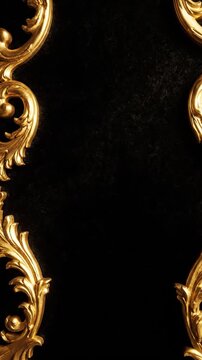 Golden ornate scrollwork border on dark background with copy space