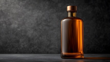 Fototapeta premium Tall Amber Glass Bottle Containing Cognac Liquid With Bronze Cap Refined Luxury Packaging