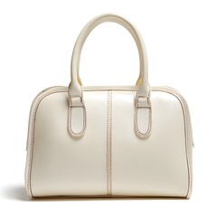 Ivory Smooth Leather Handbag With Finely Stitched Piping Elegant Timeless Luxury Fashion Accessory
