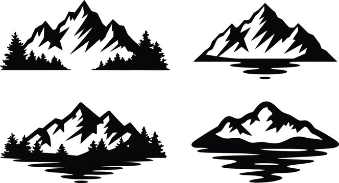 Mountain Landscape Silhouette Vector Icon Set