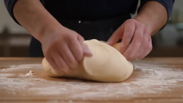 Close-up of hands kneading bread