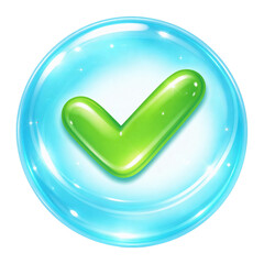半透明ソフト3Dのチェックマーク承認アイコン｜ぷっくりボタン風デザイン