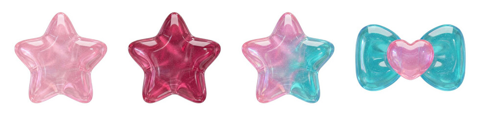 ぷっくりシール風3Dイラストセット｜星形・リボン・ハートの立体デザイン