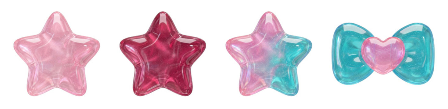 ぷっくりシール風3Dイラストセット｜星形・リボン・ハートの立体デザイン
