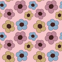 Fototapeta premium Spring flowers with pink background seamless pattern digital papers vinyl fabric surface design.