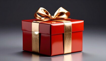 Obraz premium Close-up of a Red Gift Box with Gold Ribbon and Bow