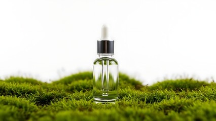 A small bottle of oil on the moss