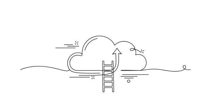 Minimalistic cloud storage concept with ladder and arrow illustration. None editable stroke