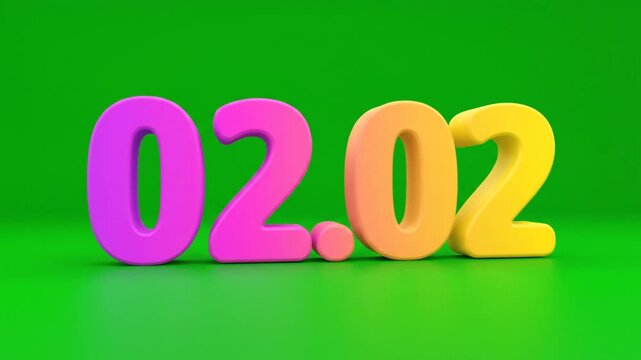 Colorful 3D Date 0202 on Green Background.