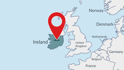 Ireland on the Europe map with pin location marker. Vector flat template. © Julia Anisimova