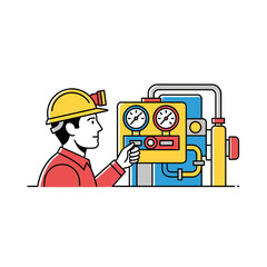 Plant engineer monitoring pressure gauges and valves on industrial pipes