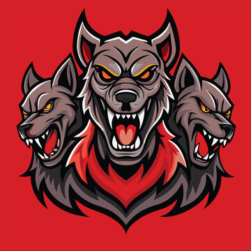 logo design vector icon mascot illustration character terrifying cerberus