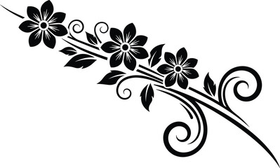 floral,ornament,silhouette,flower,branch,leaf,decorative,botanical,design,vector,vintage,swirl,ornamental,black,pattern,nature,elegant,art,illustration,element