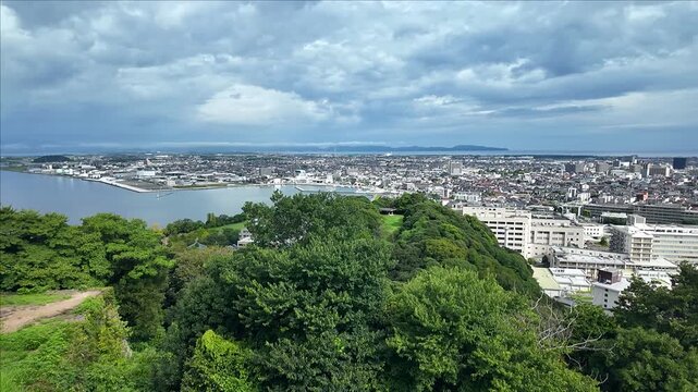 米子市の中心部にある湊山から眺めるパノラマ