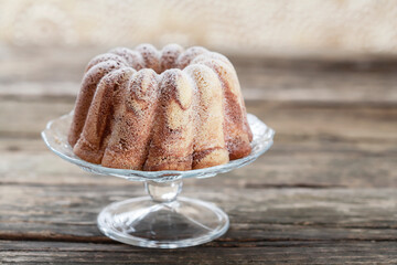 Traditional Easter cake on wooden table.