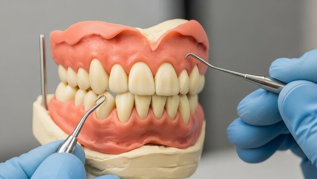 dental typodont model showing realistic teeth and pink gums