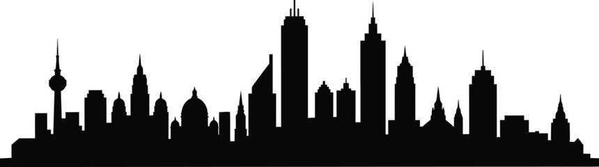 Obraz premium Silhouette of a city skyline with various skyscrapers and buildings in a urban landscape