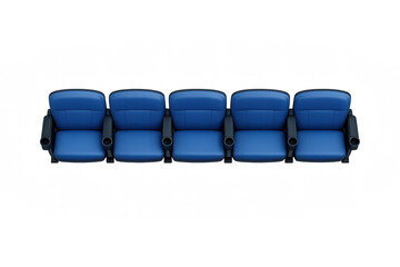 Fototapeta premium Row of elegant blue theater seats with cup holders in isometric view
