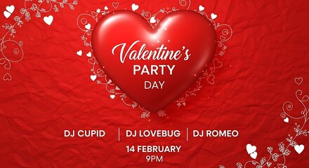 Valentine's party flyer featuring dj lineup and event date details