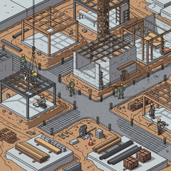 Fototapeta premium Industrial Factory Scene with Workers and Machinery.