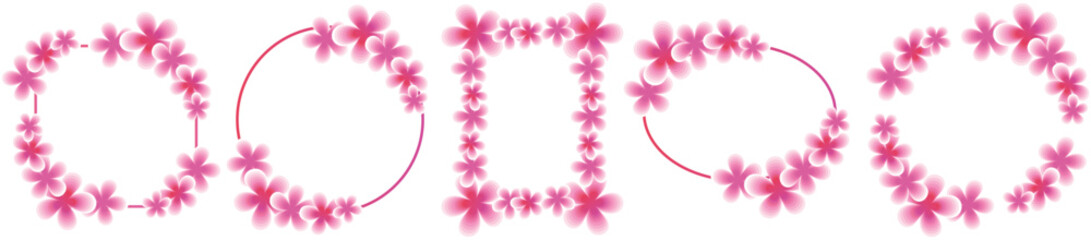 Pink Gradient Floral Frames Set, Handcrafted Flower Borders for Spring Holidays, International Women’s Day, Romantic Feminine Design, Elegant Botanical Decoration  © Iuliana