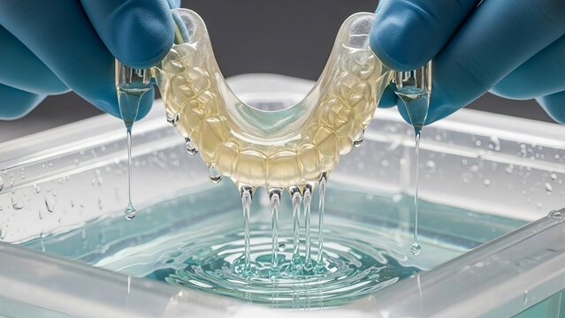 washing uncured resin from 3d printed dental aligner