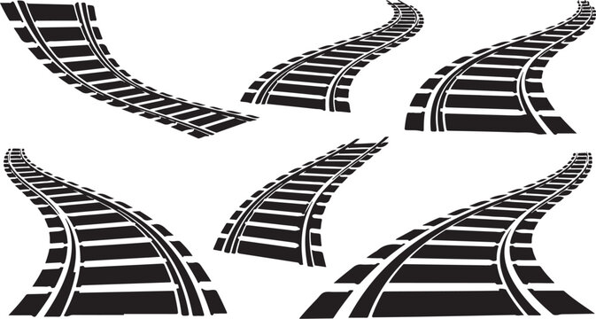 Railway tracks diverging in different directions on white background