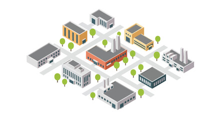 Fototapeta premium Urban development and industrial cityscape with buildings and trees