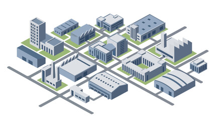 Obraz premium Isometric View of a Modern Industrial Cityscape with Various Buildings and Infrastructure