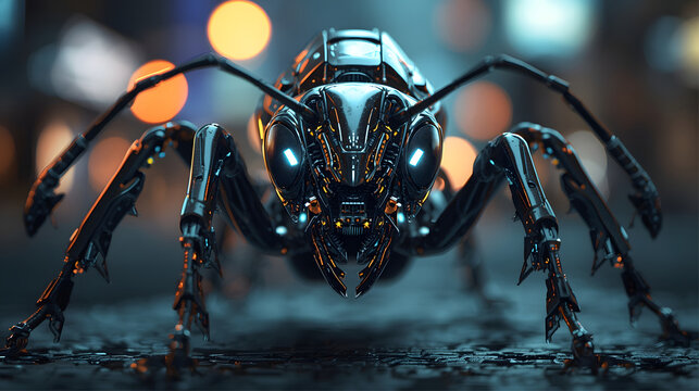 modern futuristic scary close up portrait of an ant robot
