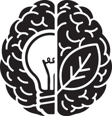 Fototapeta premium Black and white brain with lightbulb and leaf halves idea innovation des