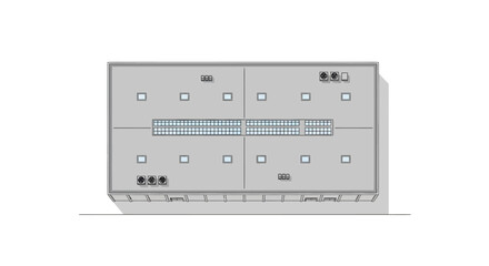 Obraz premium Top-down architectural blueprint of a modern office building featuring a central skylight and modular office spaces within a symmetrical layout