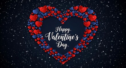 A vibrant heart-shaped design celebrating valentine's day with red and blue flowers.