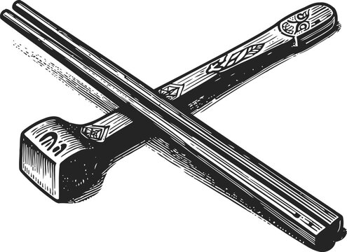 Traditional wooden claves percussion instrument with decorative carvings