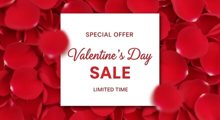Special limited-time valentine&rsquo;s day sale promotion with red flowers background