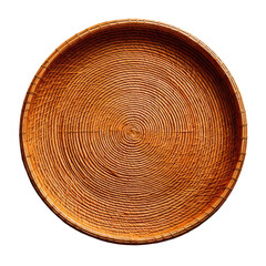 Overhead view of a circular woven wooden tray