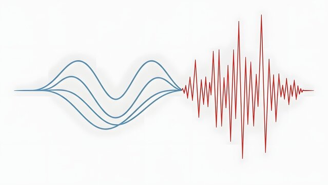 Audio waves visualize sound frequency patterns and digital signal processing in a modern graphic style.