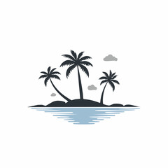 Fototapeta premium Tropical island with palm trees and sea silhouette vector icon for travel or vacation