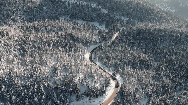 Winding Mountain Road Leading to Parnassos Ski Center Aerial Winter Landscape in Greece