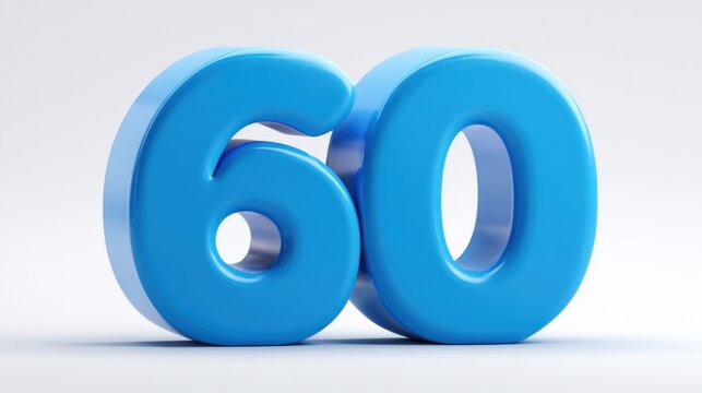 Blue 3d number 60 on white background for sixtieth celebration.