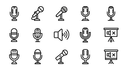 Collection of microphone and audio icons for design.
