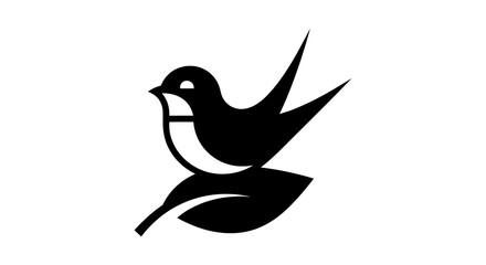 Fototapeta premium Black and white bird and leaf illustration