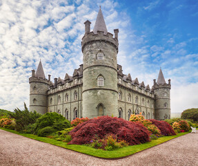 Inveraray castle and garden with blue sky, Inveraray,Scotland