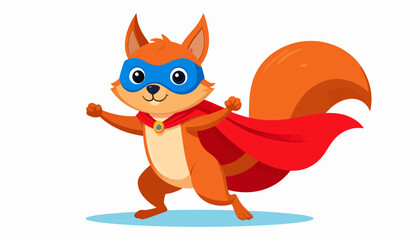 Obraz premium A cartoon squirrel wearing a superhero cape and mask standing heroically on a blue oval
