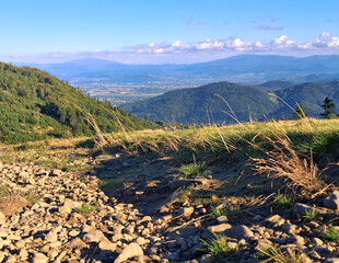 View on Beskids from top of Klimchok Mountainm.