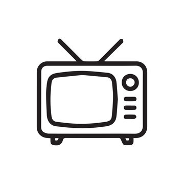 Simple Black and White Retro Television Icon with Rabbit Ear Antennas