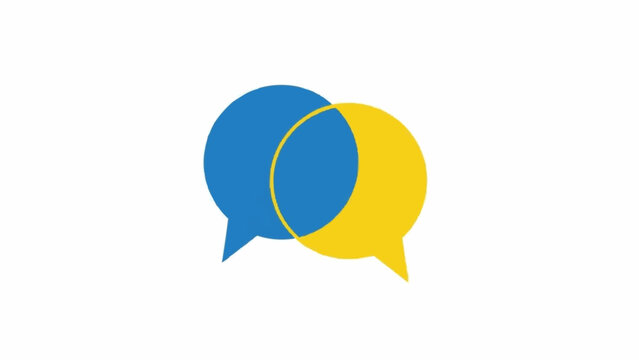 Blue and yellow speech bubbles overlapping.